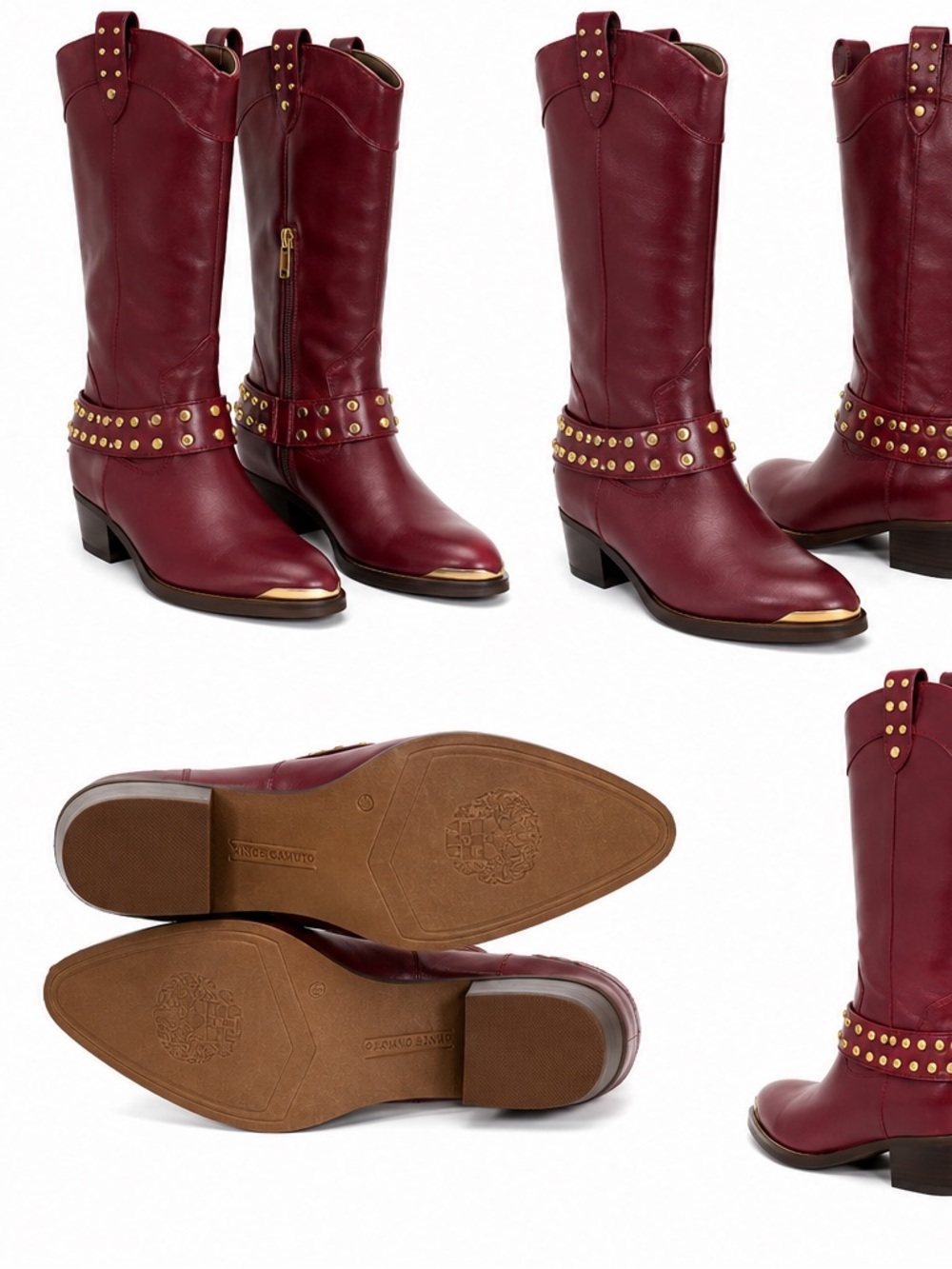 Vince Camuto Burgundy Leather Studded Knee Boots - Picture 3 of 3